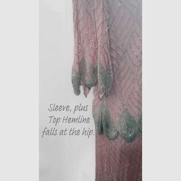 Fantasy by Lisa Kane, Silver-Beaded, Pink Pure Silk Chiffon Dress, Size 14-16 - Picture 11 of 14